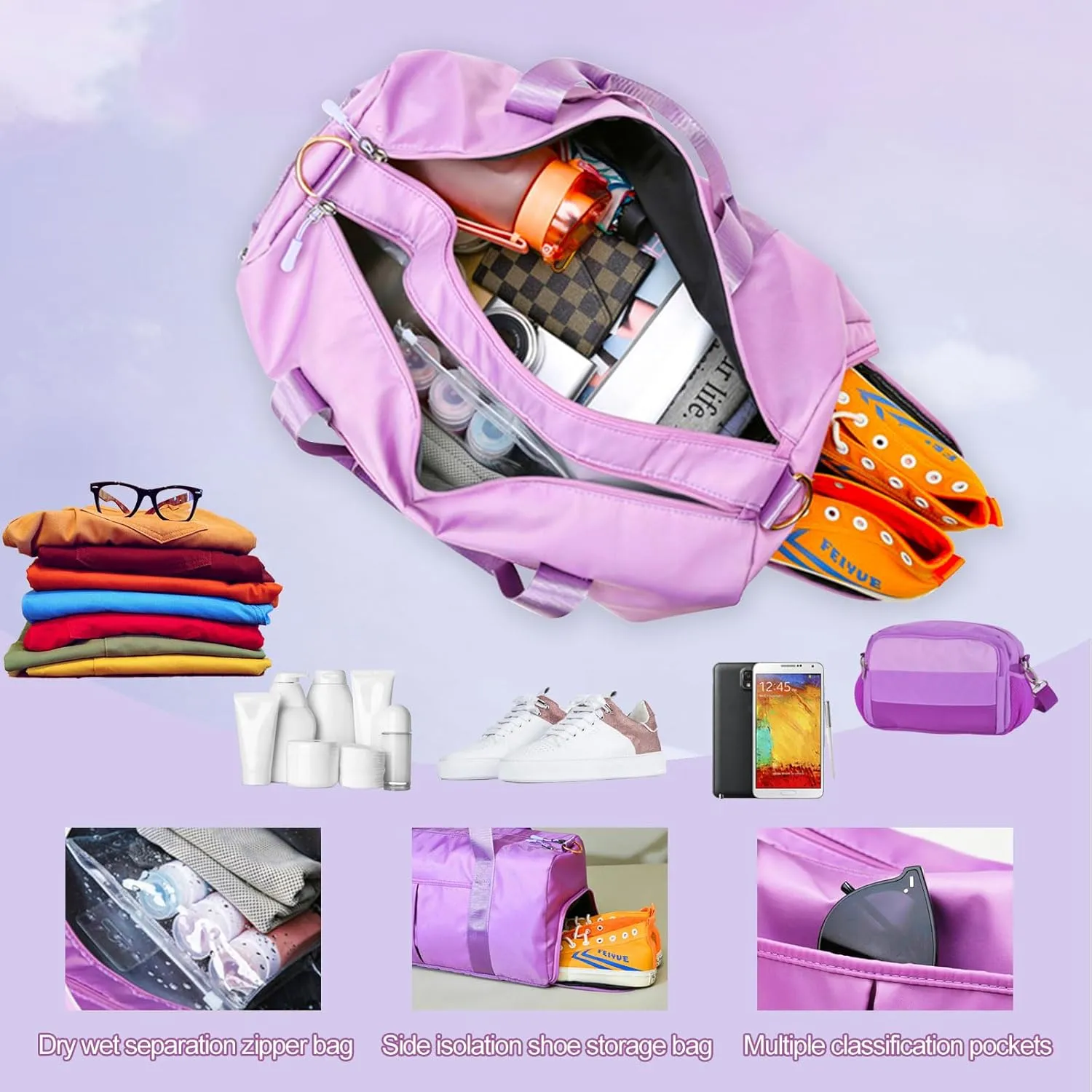 Personalized Duffle Bag with Photo Name Text, Customized Travel Bags with Wet Dry Pockets & Shoe Compartment, Custom Ballet Dance Sport Gym Bag for Women Girls