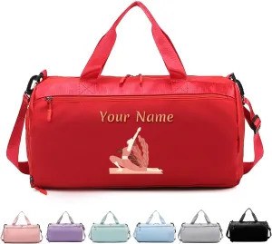 Personalized Embroidered Name Duffel Bag, Custom Athletic Tote for Men and Women, Weekend Camping Holdall with Wet and Dry Pockets and Shoulder Straps for Dance Lovers