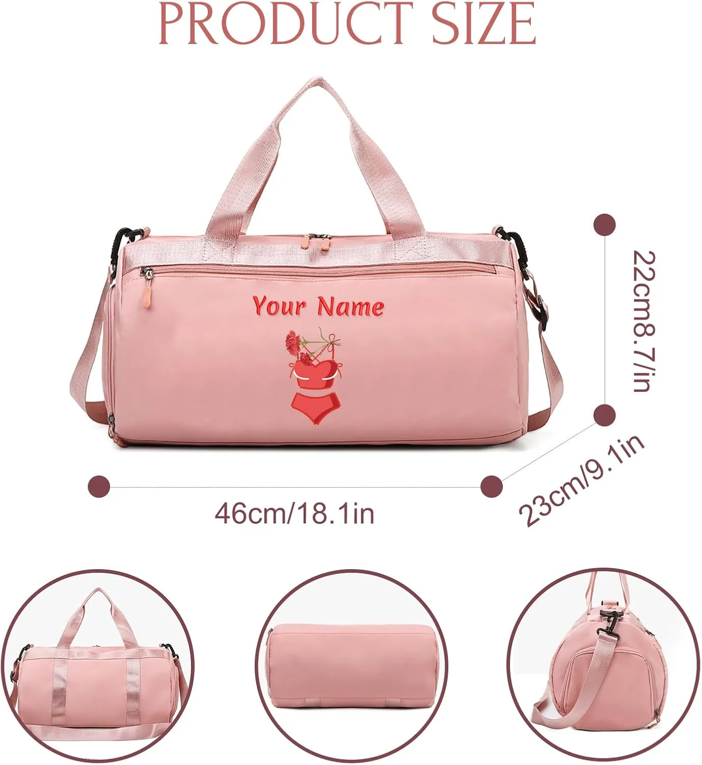 Personalized Embroidered Name Duffel Bag, Custom Athletic Tote for Men and Women, Weekend Camping Holdall with Wet and Dry Pockets and Shoulder Straps for Dance Lovers