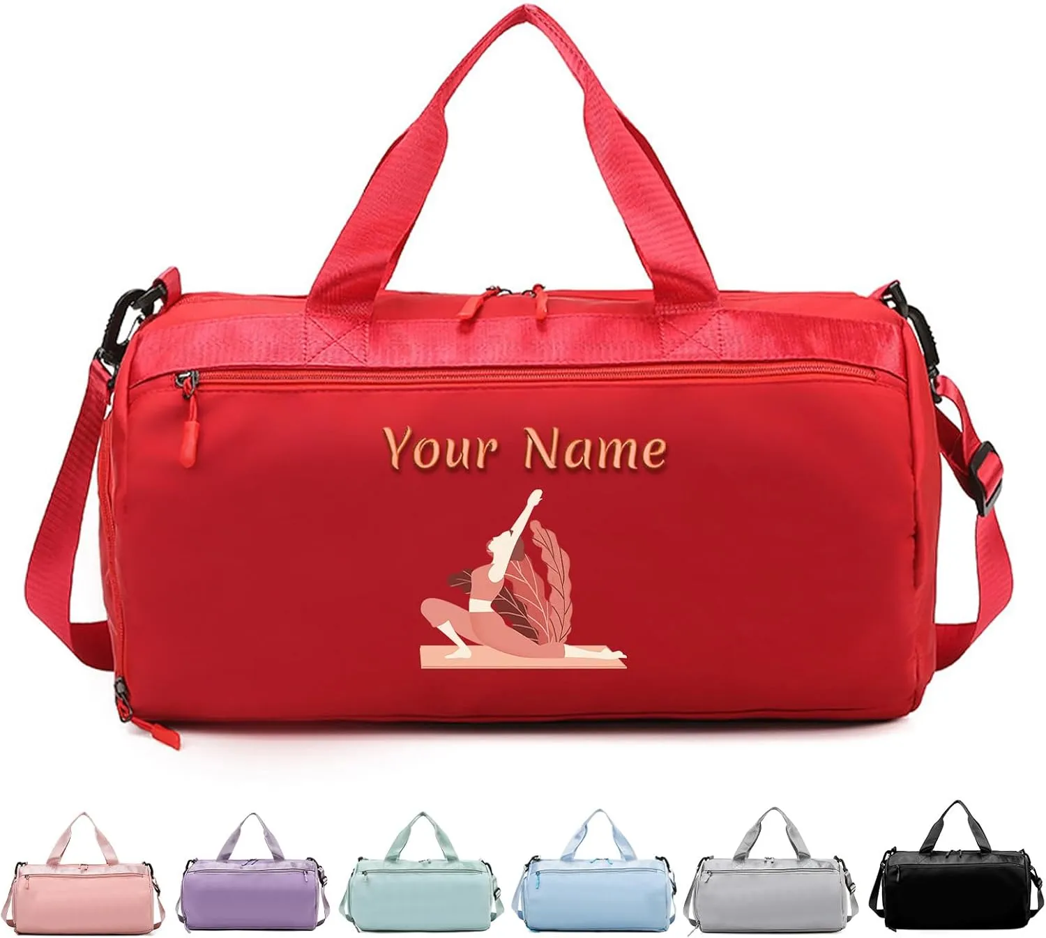 Personalized Embroidered Name Duffel Bag, Custom Athletic Tote for Men and Women, Weekend Camping Holdall with Wet and Dry Pockets and Shoulder Straps for Dance Lovers