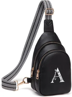 Personalized Gifts for Women Initial Sling Bag PU Leather Crossbody Bags for Women Fanny Pack Cross Body Chest Bag for Travel (Black-A)