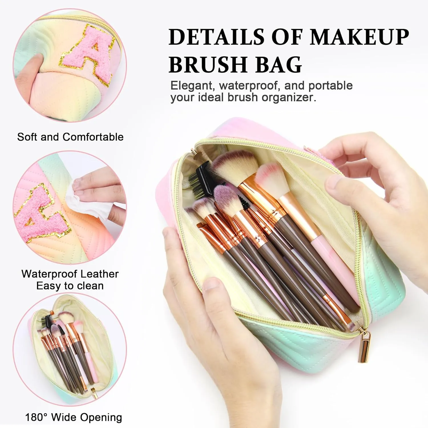 Personalized Initial Makeup Bag | Trendy Cosmetic Bags Travel Toiletry Bag for Teen Girls Women Girlfriend, mother's day/graduation/Birthday day Gifts Portable Make up Bag Leather Waterproof Organizer