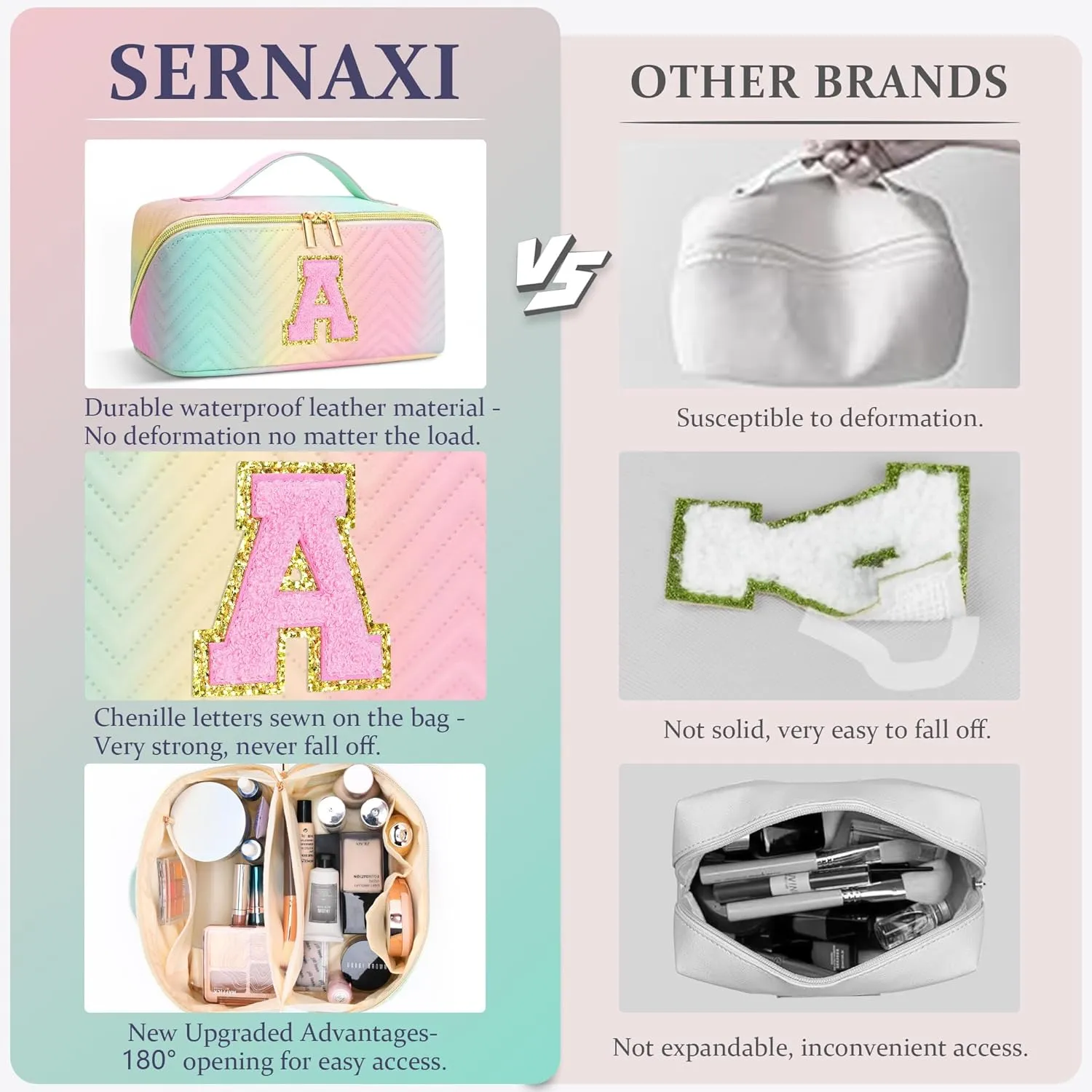Personalized Initial Makeup Bag | Trendy Cosmetic Bags Travel Toiletry Bag for Teen Girls Women Girlfriend, mother's day/graduation/Birthday day Gifts Portable Make up Bag Leather Waterproof Organizer