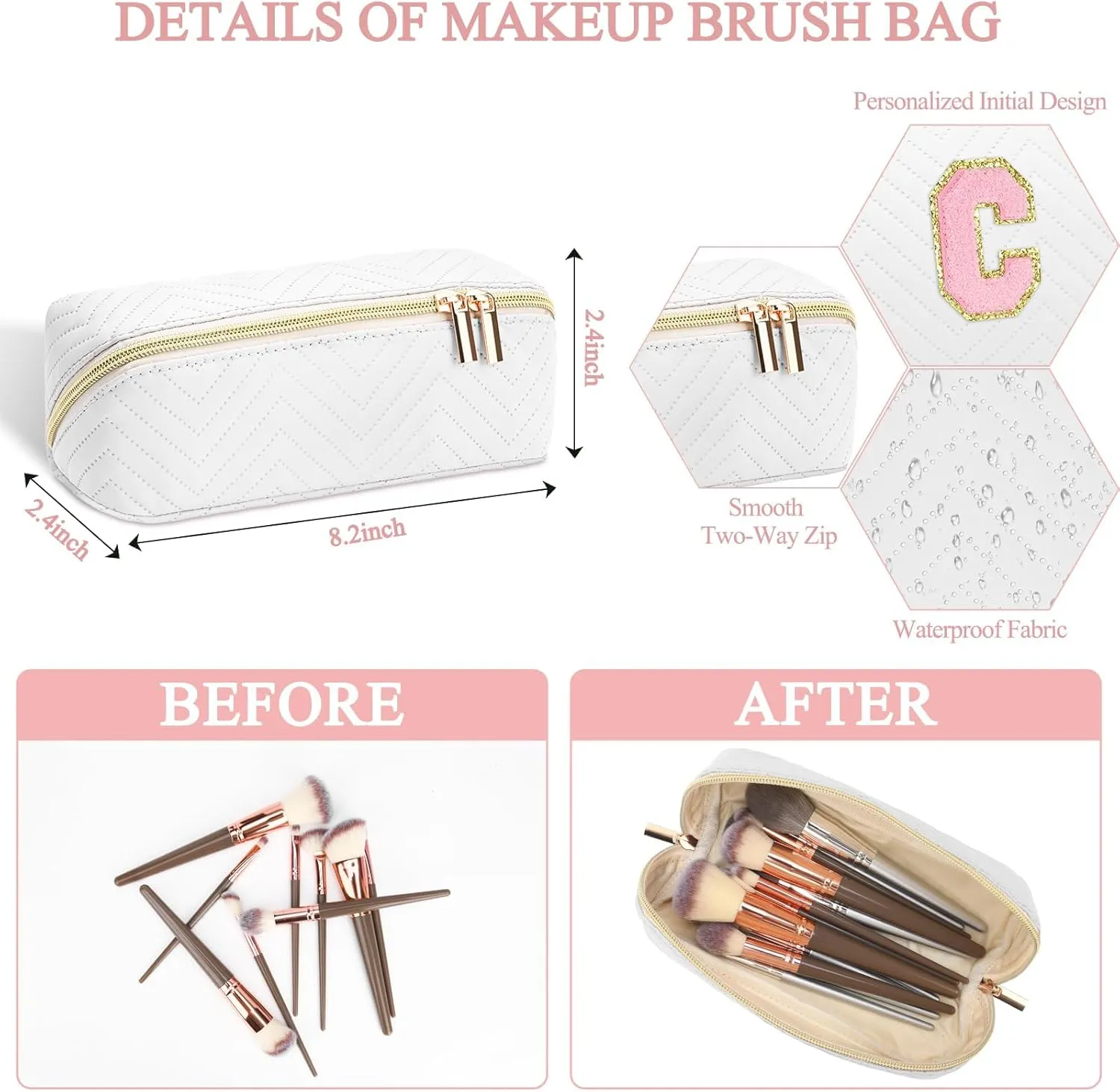 Personalized Initial Makeup Bag | Trendy Cosmetic Bags Travel Toiletry Bag for Teen Girls Women Girlfriend, mother's day/graduation/Birthday day Gifts Portable Make up Bag Leather Waterproof Organizer