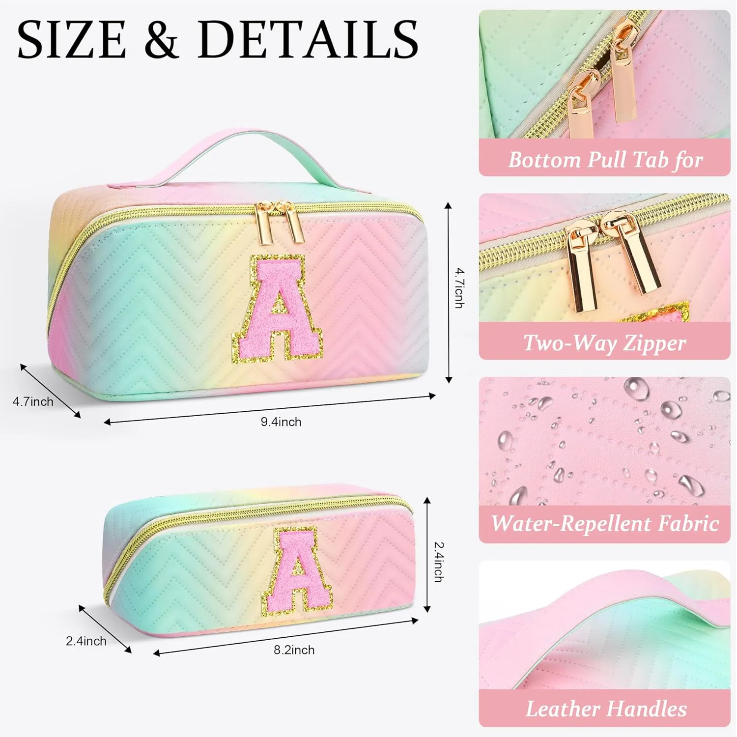 Personalized Initial Makeup Bag | Trendy Cosmetic Bags Travel Toiletry Bag for Teen Girls Women Girlfriend, mother's day/graduation/Birthday day Gifts Portable Make up Bag Leather Waterproof Organizer