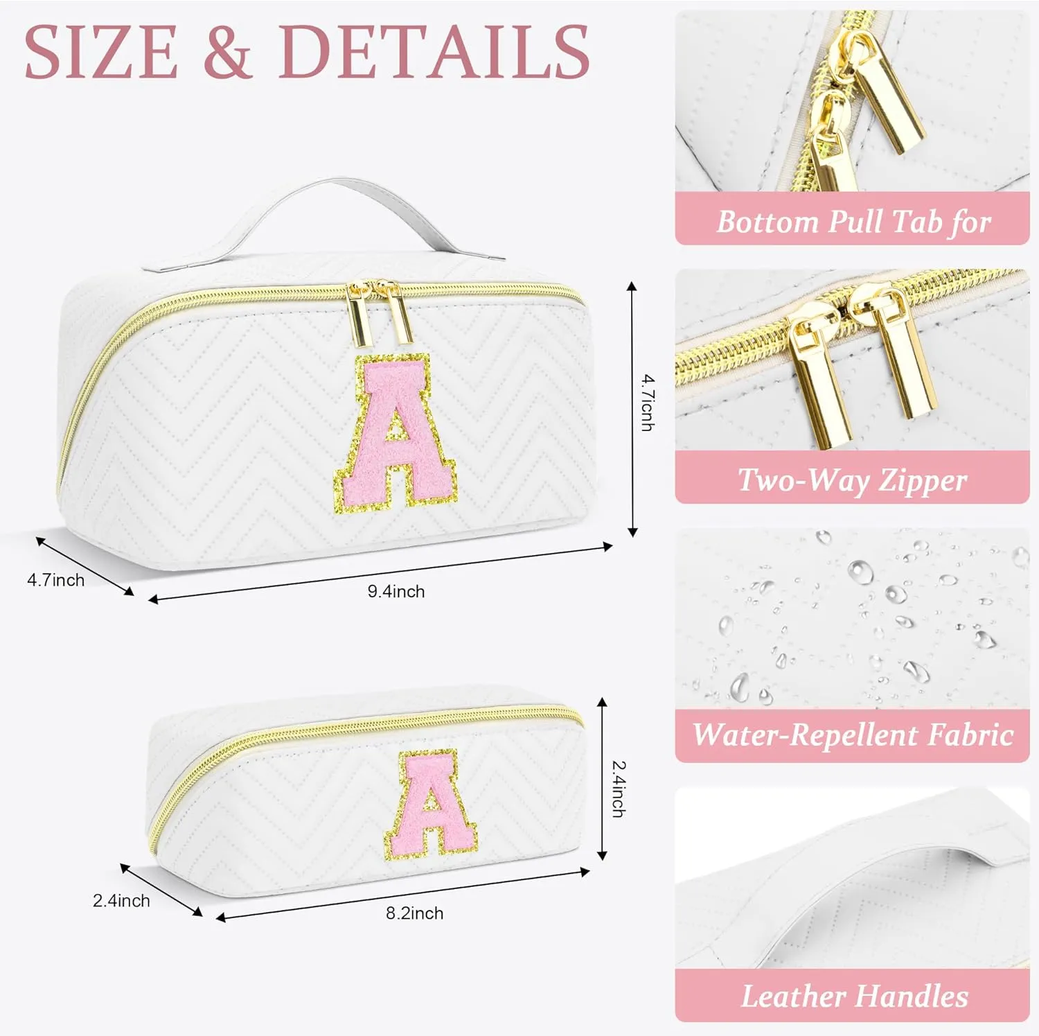 Personalized Initial Makeup Bag | Trendy Cosmetic Bags Travel Toiletry Bag for Teen Girls Women Girlfriend, mother's day/graduation/Birthday day Gifts Portable Make up Bag Leather Waterproof Organizer
