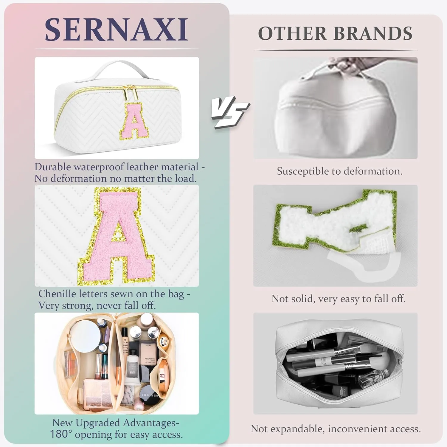 Personalized Initial Makeup Bag | Trendy Cosmetic Bags Travel Toiletry Bag for Teen Girls Women Girlfriend, mother's day/graduation/Birthday day Gifts Portable Make up Bag Leather Waterproof Organizer