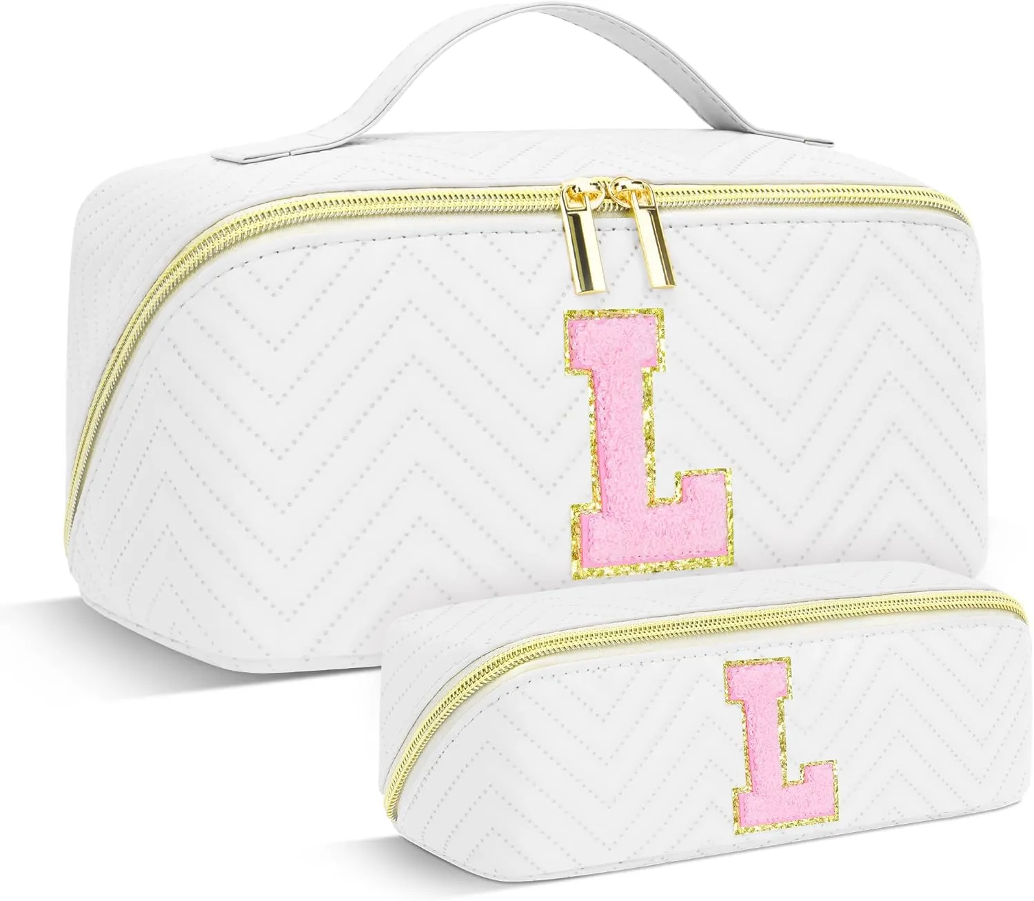 Personalized Initial Makeup Bag | Trendy Cosmetic Bags Travel Toiletry Bag for Teen Girls Women Girlfriend, mother's day/graduation/Birthday day Gifts Portable Make up Bag Leather Waterproof Organizer