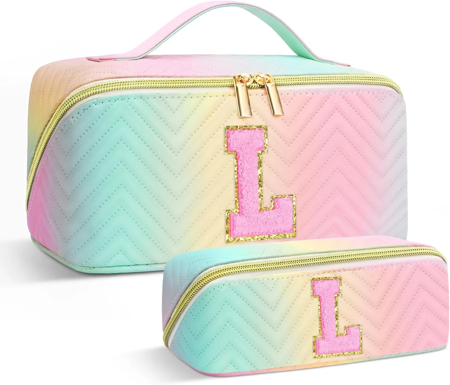 Personalized Initial Makeup Bag | Trendy Cosmetic Bags Travel Toiletry Bag for Teen Girls Women Girlfriend, mother's day/graduation/Birthday day Gifts Portable Make up Bag Leather Waterproof Organizer