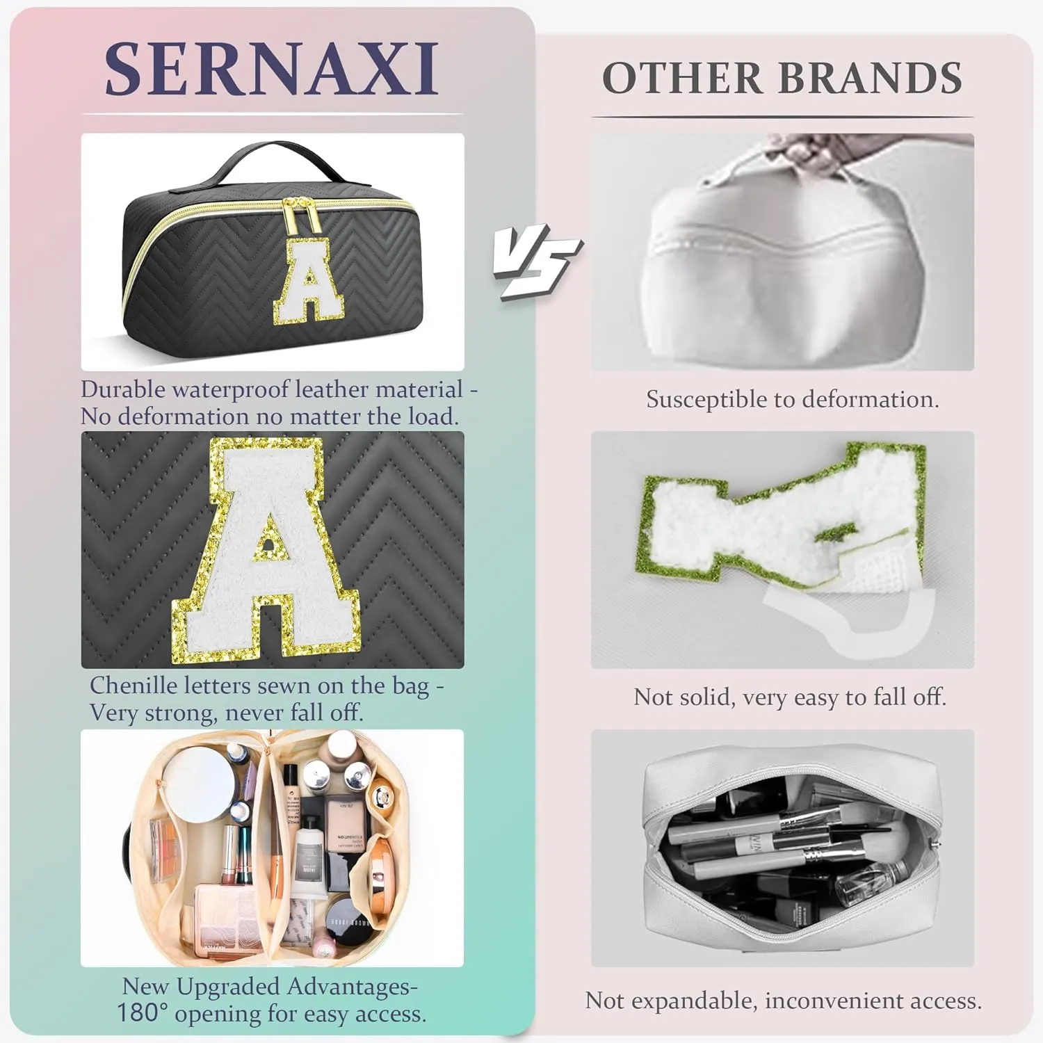 Personalized Initial Makeup Bag | Trendy Large Capacity Cosmetic Bags Travel Toiletry Bag Teen Girls Women Girlfriend Teacher Gifts, Birthday Gifts Leather Waterproof Portable Make up Bag Organizer B