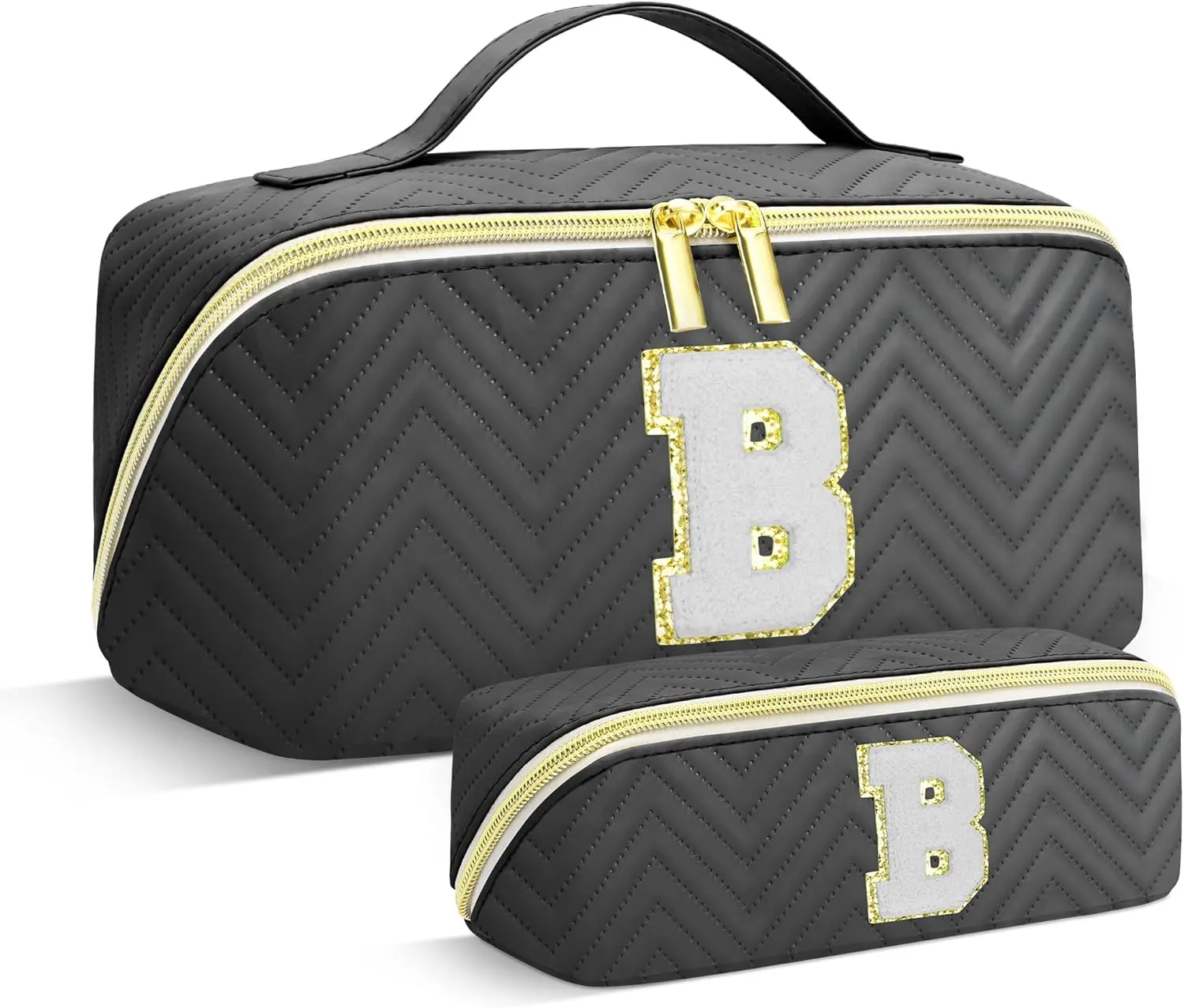 Personalized Initial Makeup Bag | Trendy Large Capacity Cosmetic Bags Travel Toiletry Bag Teen Girls Women Girlfriend Teacher Gifts, Birthday Gifts Leather Waterproof Portable Make up Bag Organizer B