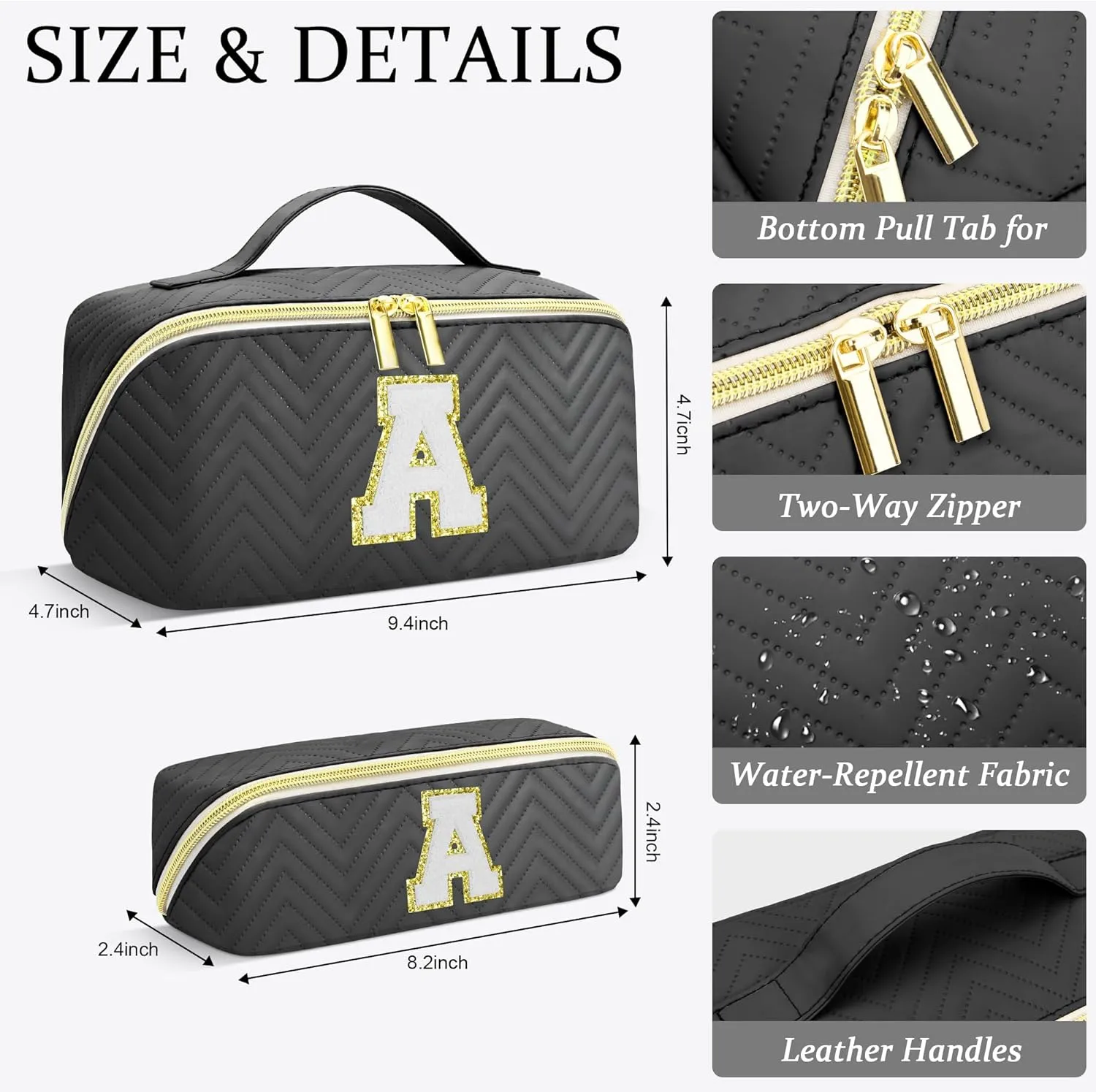 Personalized Initial Makeup Bag | Trendy Large Capacity Cosmetic Bags Travel Toiletry Bag Teen Girls Women Girlfriend Teacher Gifts, Birthday Gifts Leather Waterproof Portable Make up Bag Organizer L