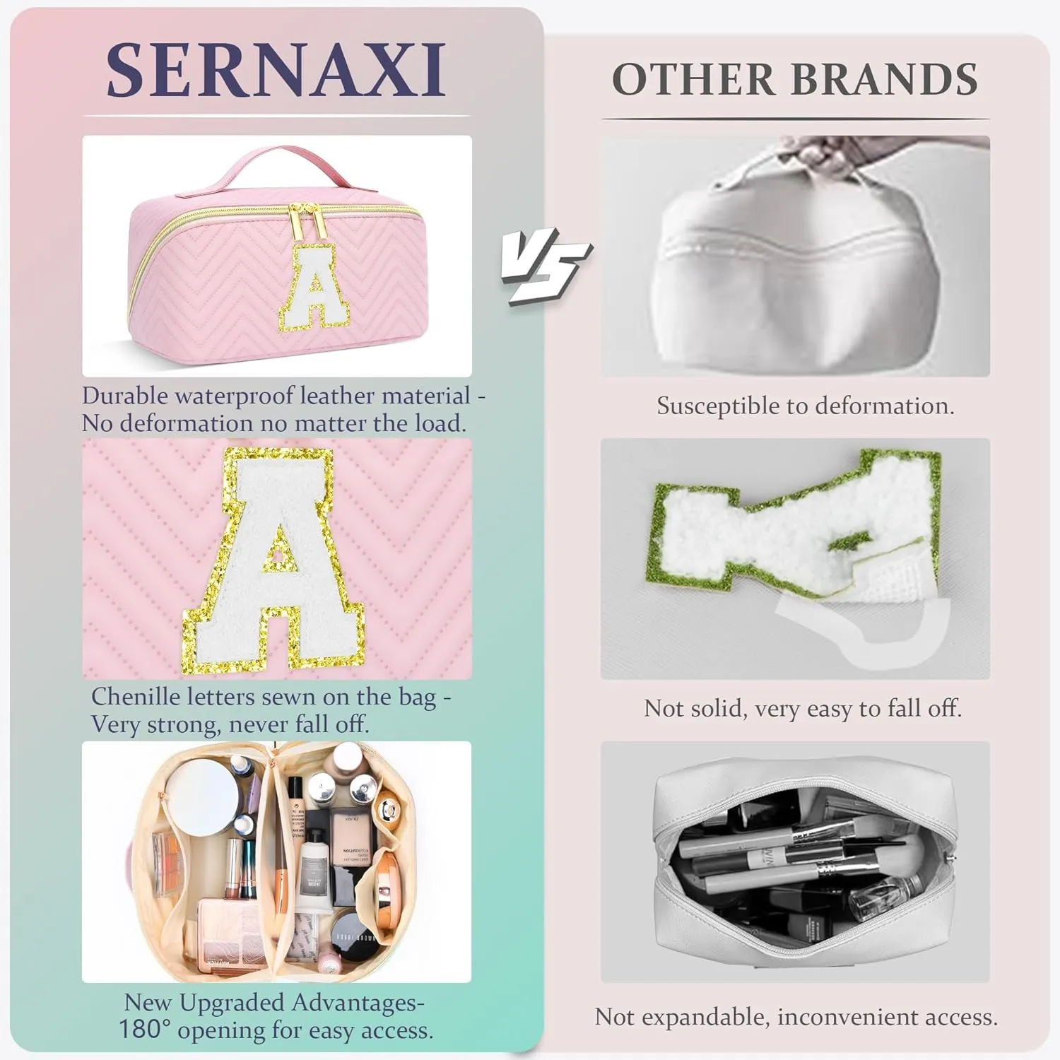 Personalized Initial Pink Makeup Bag | Trendy Cosmetic Bags Travel Toiletry Bag for Teen Girls Women, Mother's day/graduation/Birthday day Gifts Portable Make up Bag Leather Waterproof Organizer B