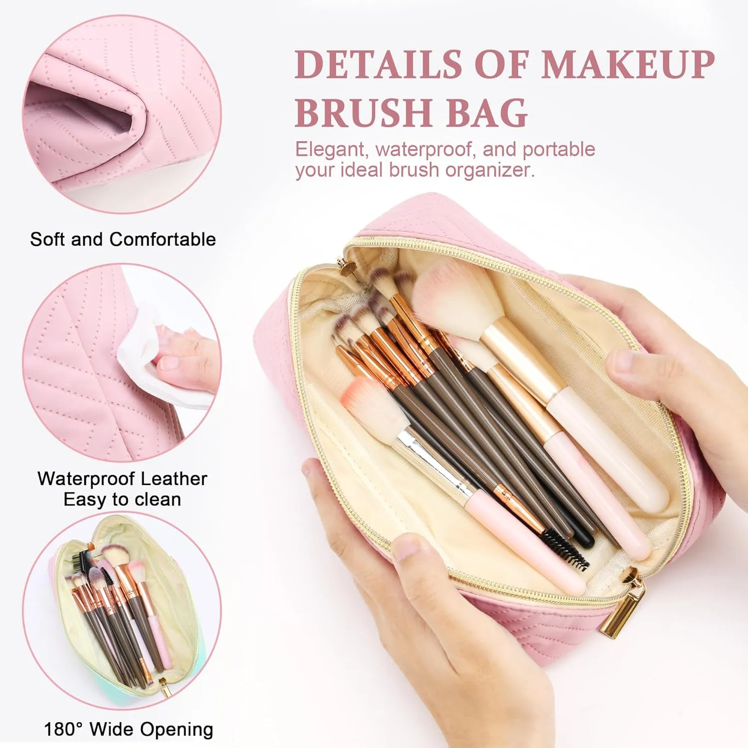 Personalized Initial Pink Makeup Bag | Trendy Cosmetic Bags Travel Toiletry Bag for Teen Girls Women, Mother's day/graduation/Birthday day Gifts Portable Make up Bag Leather Waterproof Organizer B