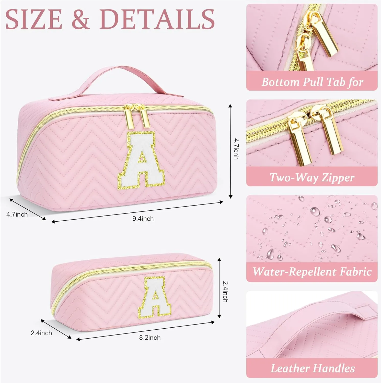 Personalized Initial Pink Makeup Bag | Trendy Cosmetic Bags Travel Toiletry Bag for Teen Girls Women, Mother's day/graduation/Birthday day Gifts Portable Make up Bag Leather Waterproof Organizer B