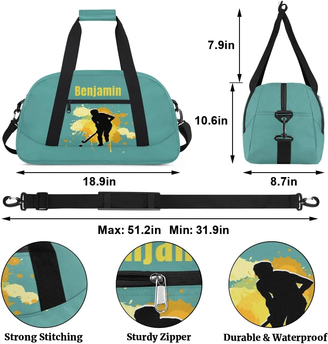 Personalized Kids Duffel Bag,Custom Sport Gym Bag for Boys Girls,Weekender Overnight Bags Travel Duffel Bag,Customized Kids Gift Hockey