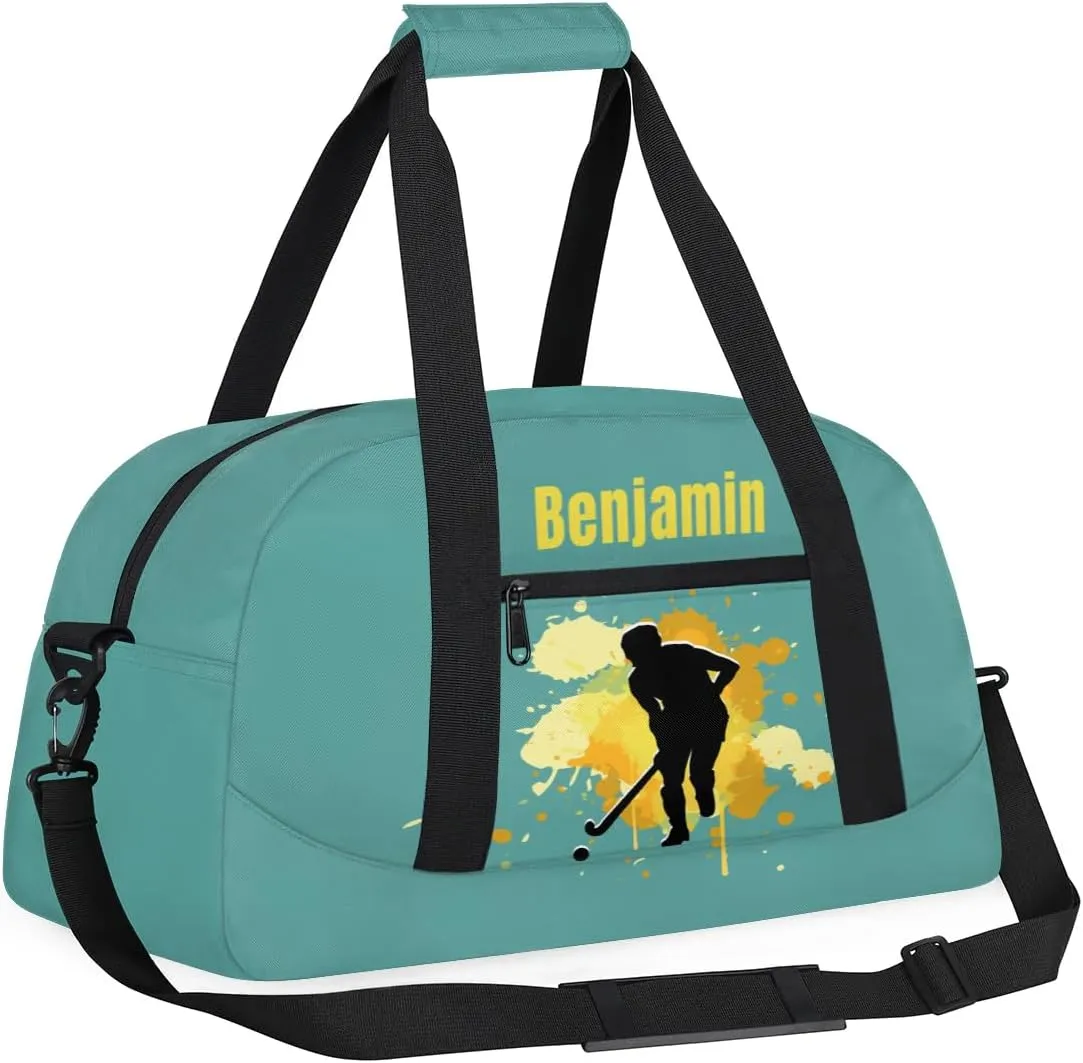 Personalized Kids Duffel Bag,Custom Sport Gym Bag for Boys Girls,Weekender Overnight Bags Travel Duffel Bag,Customized Kids Gift Hockey