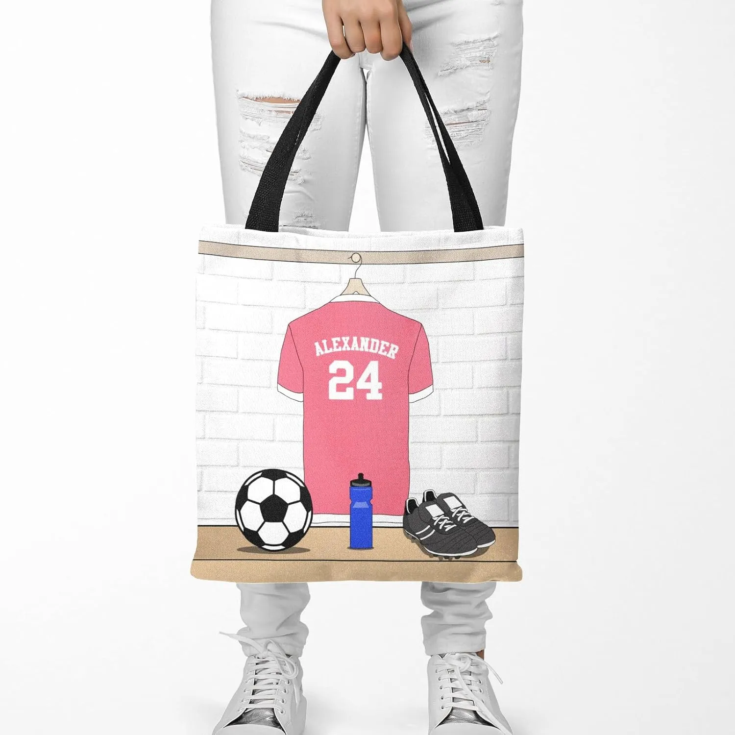 Personalized Name Soccer Sport Player Jersey Navy Handbag Gift Bags Christmas Treat Bags for Holiday Party Gift Bags