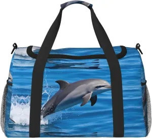 Personalized Sports Duffel Bags Gym Bag Dance Bag, Personalized Custom Travel Duffle Bag Tote Bag, Customized Travel Bag Overnight Weekender Sleepover Bag, Ocean Dolphin Leap Out Sea