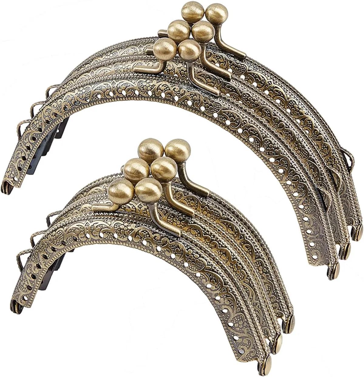 PH PandaHall 6pcs 2 Sizes Purse Clasp Frame, Bag Clasp Lock Frame 3.3" 4.9" Metal Arch Frame Coin Purse Tow Ball Kiss Clasp Clutch Frames Purse for DIY Handle Bag Sewing Craft