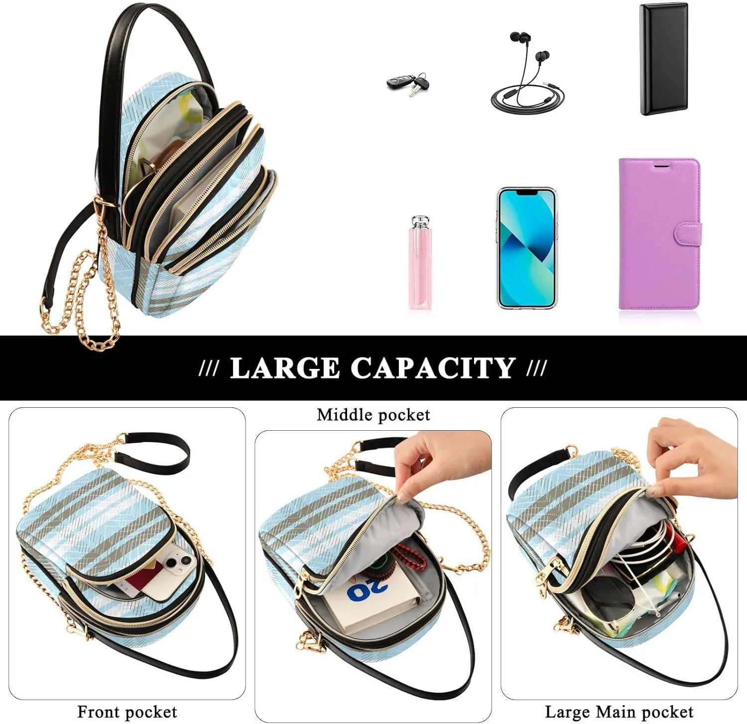Phone Purse Women's Crossbody Handbags Quilted Small Leather Crossbody Bags Shoulder Bag for Women Girls Cherries