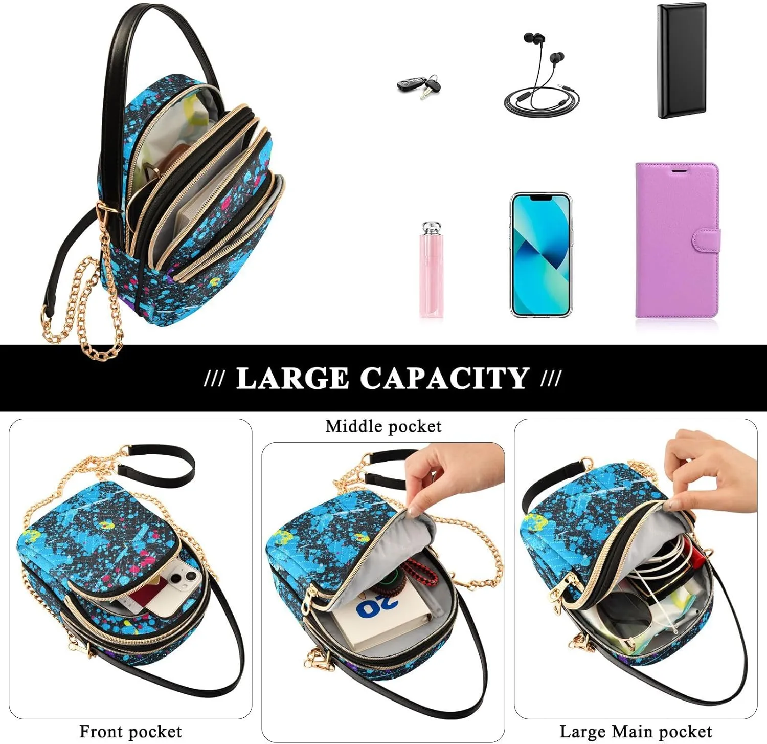 Phone Purse Women's Crossbody Handbags Quilted Small Leather Crossbody Bags Shoulder Bag for Women Girls Cherries
