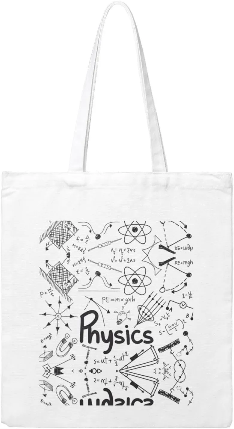 Physics Print Heat Transfer Canvas Shopping Bag â€“ Reusable Tote Bag for Women - Personalized Picnic Beach Travel Bag, Beige, One Size