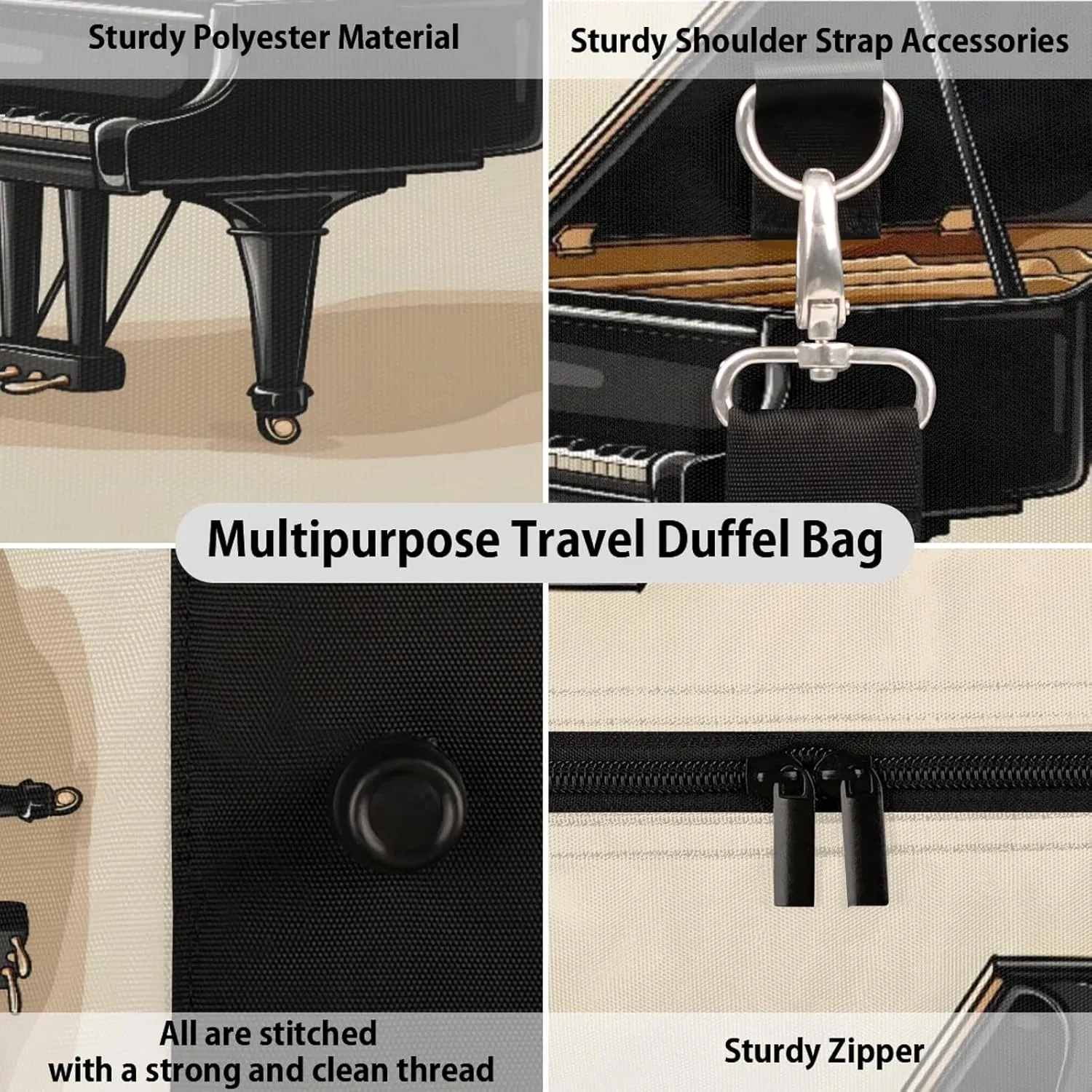 Piano Duffle Bag for Travel, Overnight Weekend Gym Carry On Luggage Bag, Music Travel Duffel Bag for Men Women