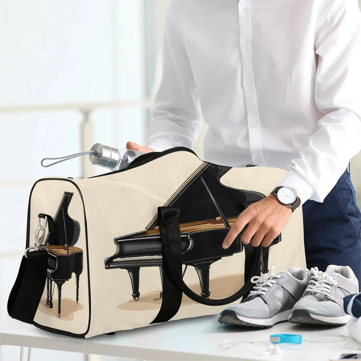 Piano Duffle Bag for Travel, Overnight Weekend Gym Carry On Luggage Bag, Music Travel Duffel Bag for Men Women