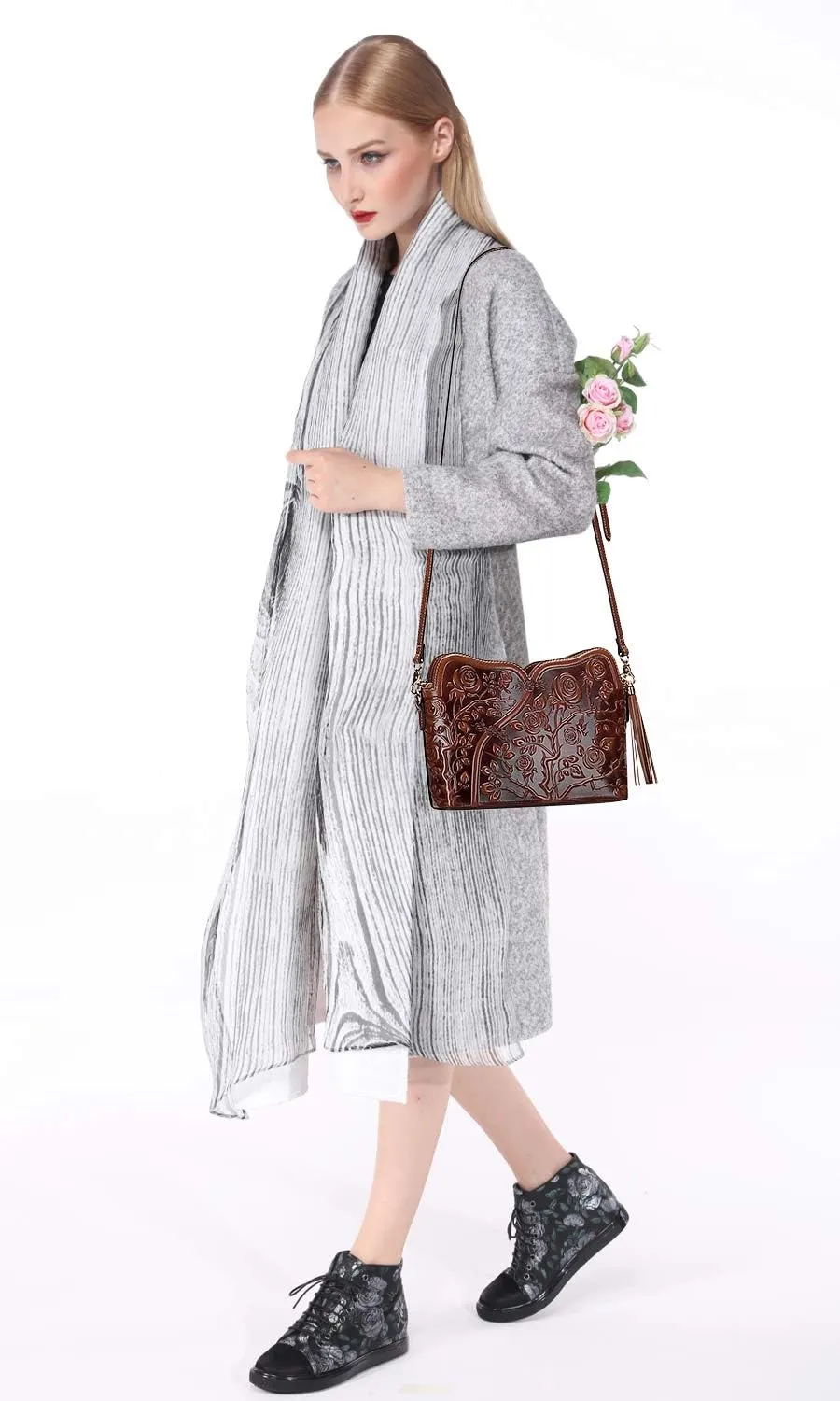 PIJUSHI Designer Leather Handbags for Women Ladies Floral Crossbody Shoulder Bags Clutch Purse