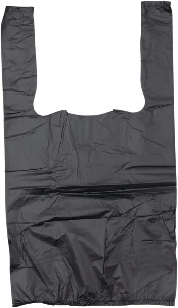 Plastic Bag-Black Plain Embossed T-Shirt Bag 8"x 4"x 15" 15 mic - 1500 bags/case