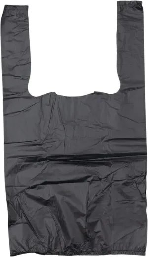 Plastic Bag-Black Plain Embossed T-Shirt Bag 8"x 4"x 15" 15 mic - 1500 bags/case