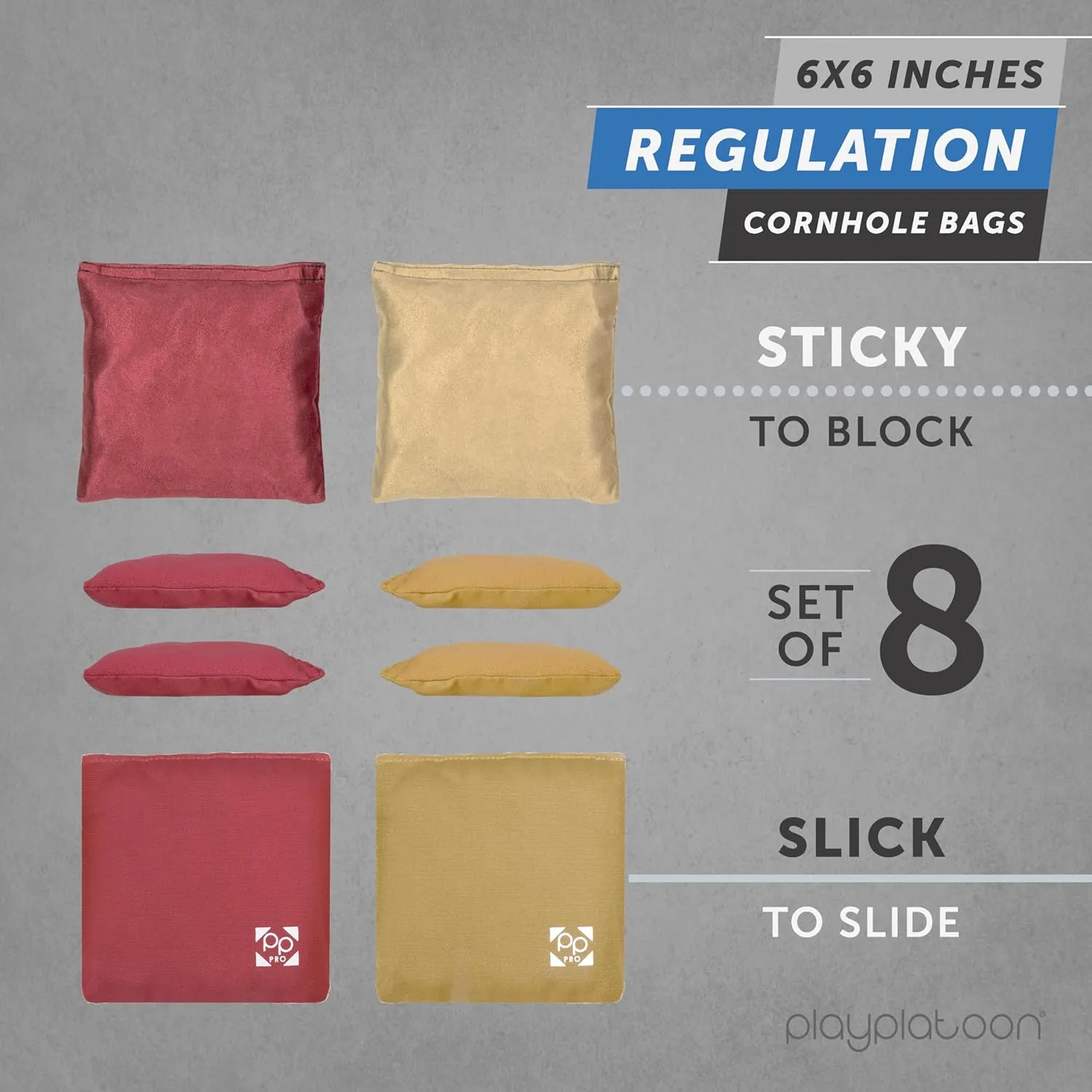 Play Platoon Professional Cornhole Bags - Set of 8 Regulation All Weather Two Sided Improved Bean Bags for Pro Corn Hole Game