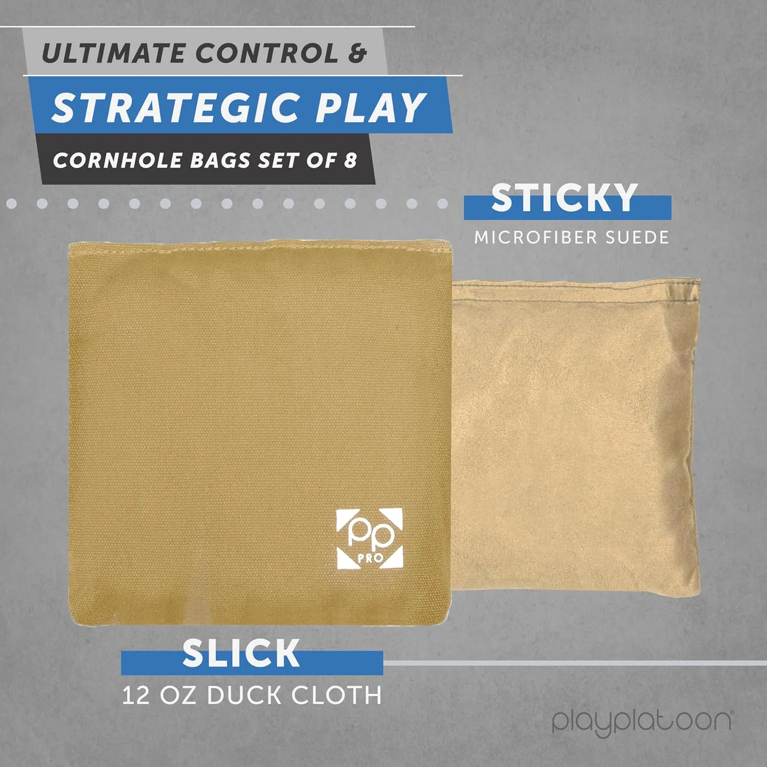 Play Platoon Professional Cornhole Bags - Set of 8 Regulation All Weather Two Sided Improved Bean Bags for Pro Corn Hole Game