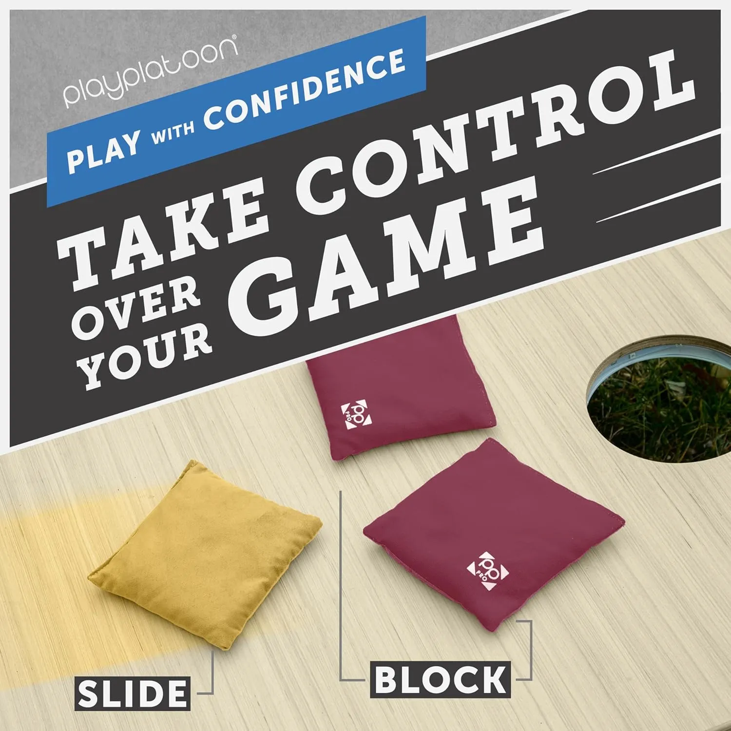 Play Platoon Professional Cornhole Bags - Set of 8 Regulation All Weather Two Sided Improved Bean Bags for Pro Corn Hole Game