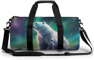 Polar Bear Northern Light Gym Bag Travel Waterproof Duffel Bag Carryon Overnight Bags Tote Bags for Sports