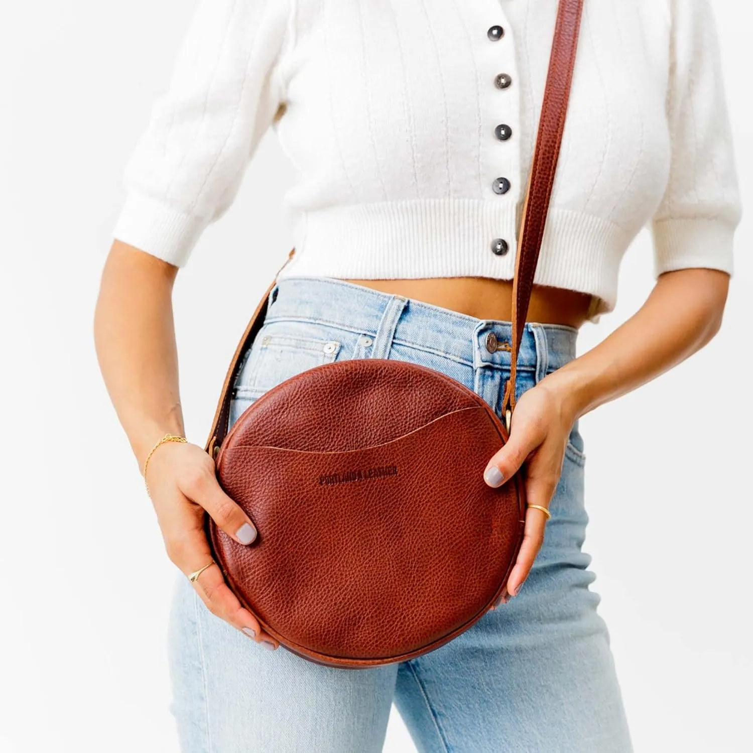Portland Leather Goods Circle Crossbody Bag for Women – Handmade from the Finest Full-Grain Hides