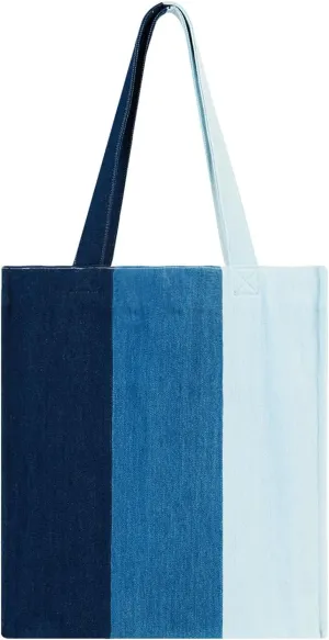 Premium Colorblock Denim Tote Bag for Women – 2025 Summer Lightweight Foldable Large Designer Shoulder Bag with Pockets