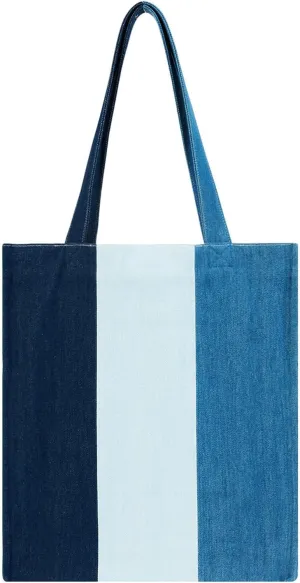 Premium Colorblock Denim Tote Bag for Women – 2025 Summer Lightweight Foldable Large Designer Shoulder Bag with Pockets