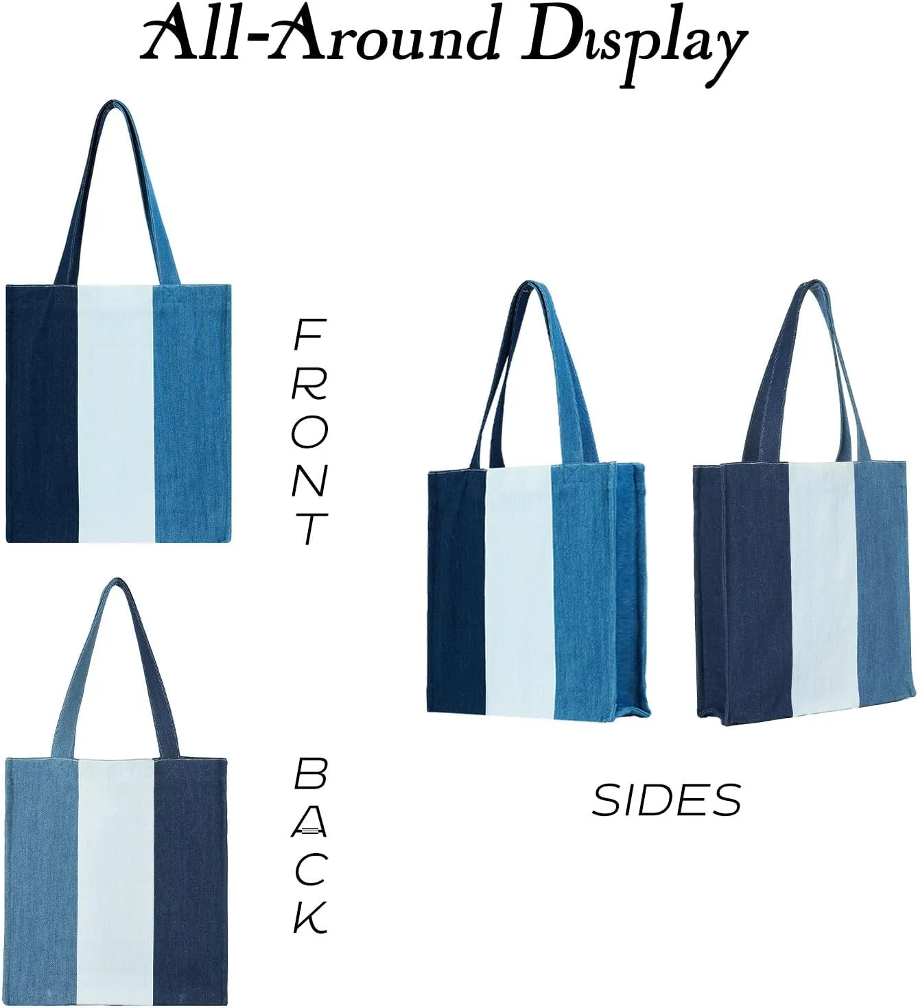 Premium Colorblock Denim Tote Bag for Women – 2025 Summer Lightweight Foldable Large Designer Shoulder Bag with Pockets