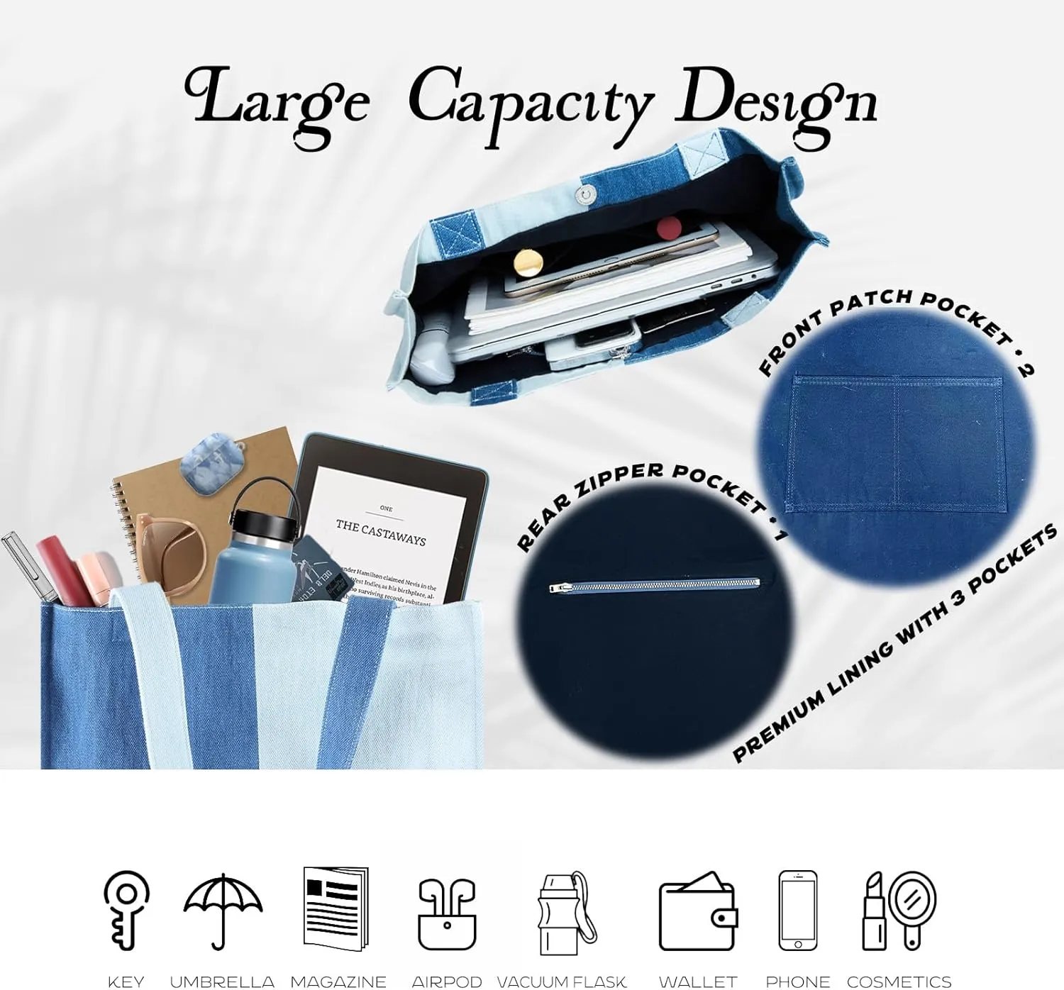 Premium Colorblock Designer Handbag for Women – 2025 Summer Niche Lightweight Foldable Large Denim Tote Bag with Pockets