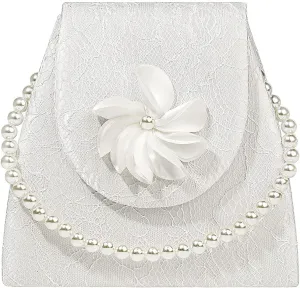 Premium Floral Lace Satin Pearl Top Handle Clutch Handbag With Detachable Chain flower wedding Bridal Bag