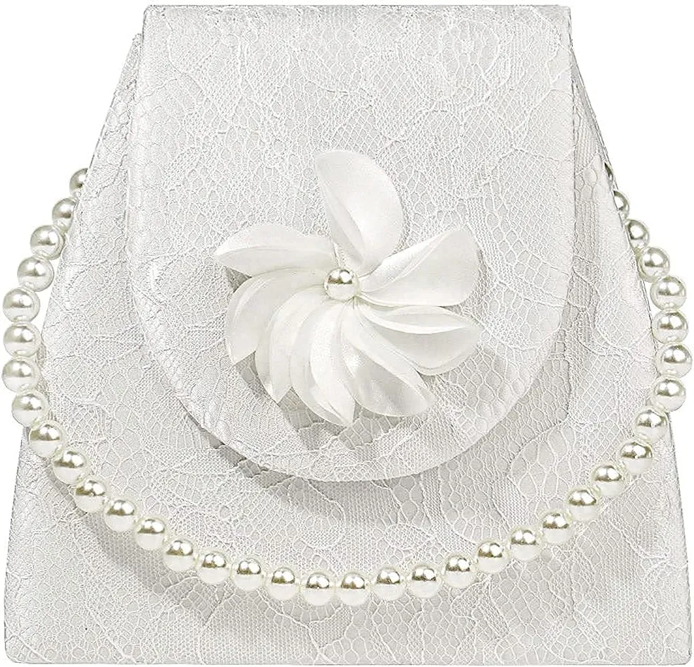 Premium Floral Lace Satin Pearl Top Handle Clutch Handbag With Detachable Chain flower wedding Bridal Bag