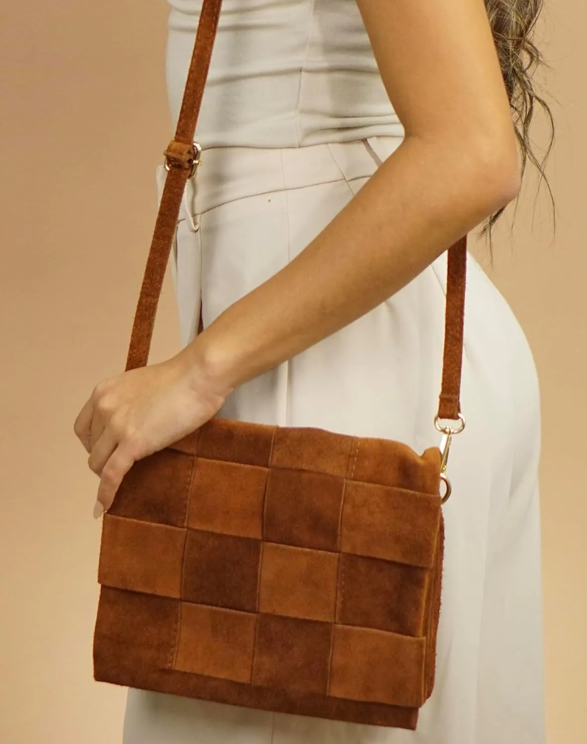 Premium Italian Leather Handmade in Florence, Italy. Suede Crossbody Bag for Women with a Detachable Strap Made in Italy
