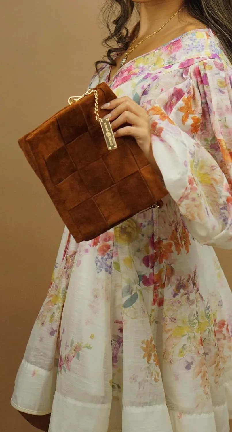 Premium Italian Leather Handmade in Florence, Italy. Suede Crossbody Bag for Women with a Detachable Strap Made in Italy