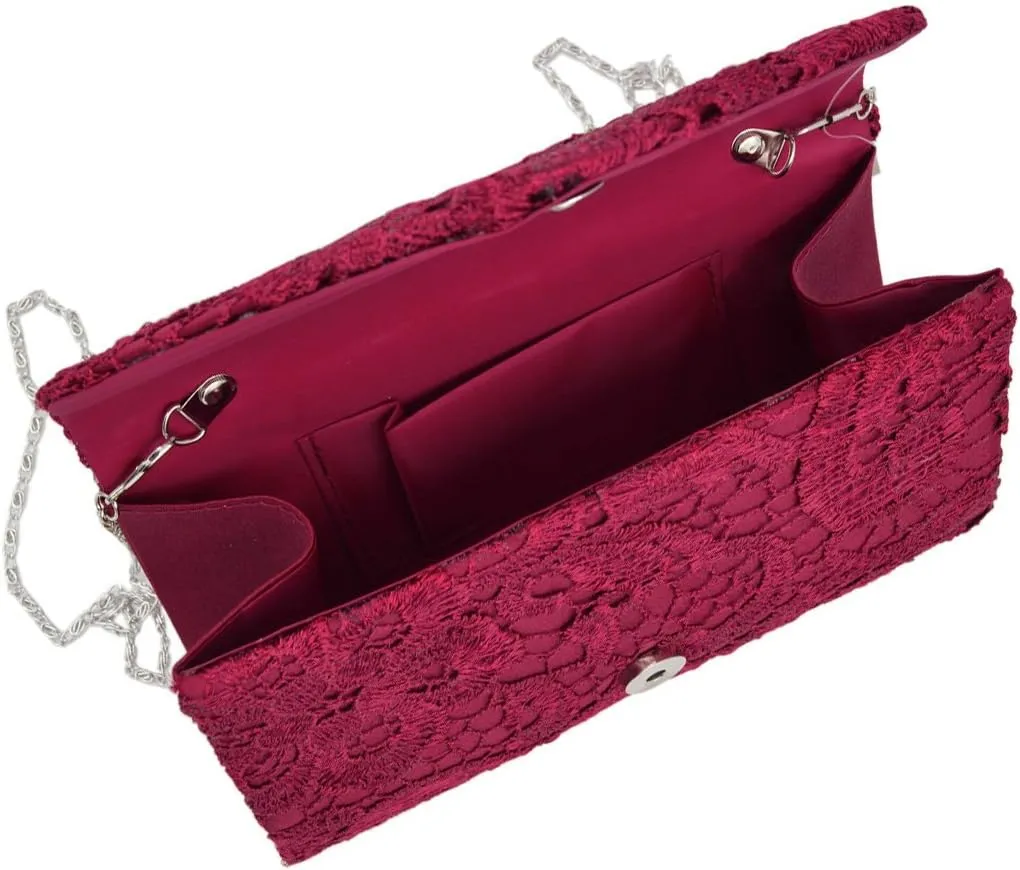 Premium Lace Paisley Floral Fabric Satin Envelope Flap Clutch Evening Bag