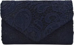 Premium Lace Paisley Floral Fabric Satin Envelope Flap Clutch Evening Bag