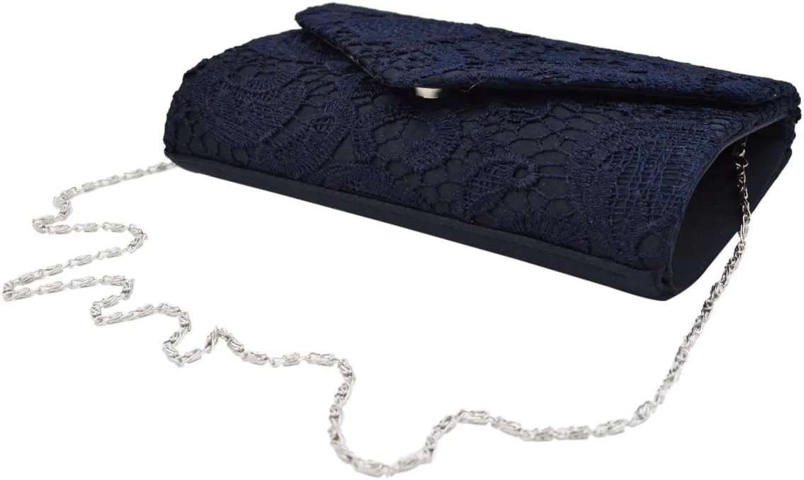 Premium Lace Paisley Floral Fabric Satin Envelope Flap Clutch Evening Bag