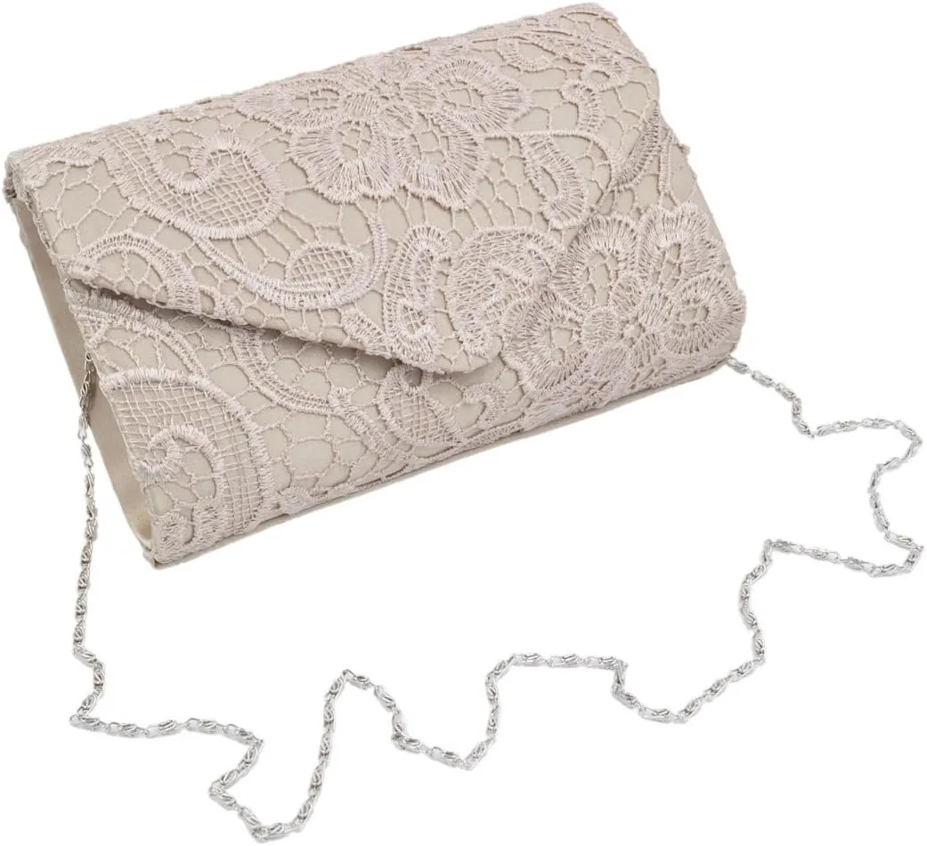 Premium Lace Paisley Floral Fabric Satin Envelope Flap Clutch Evening Bag