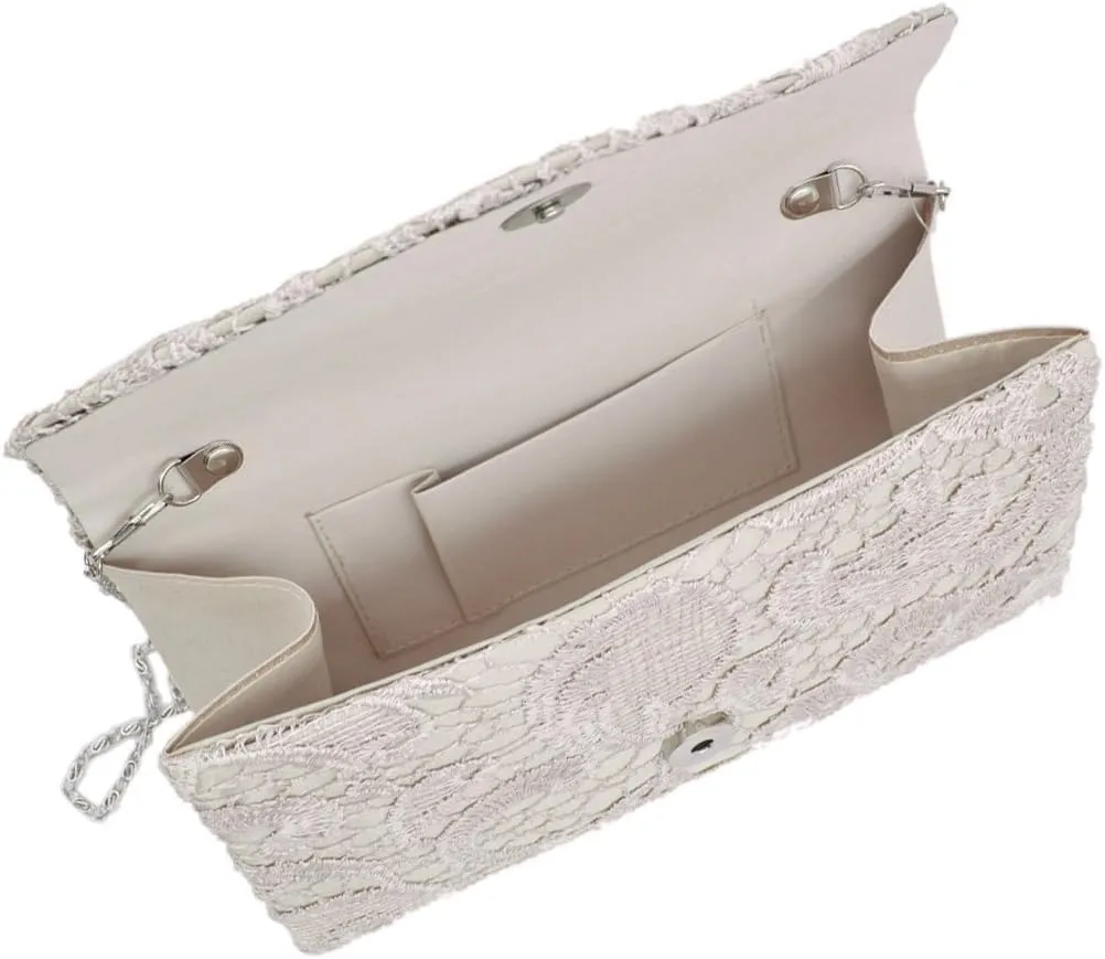 Premium Lace Paisley Floral Fabric Satin Envelope Flap Clutch Evening Bag